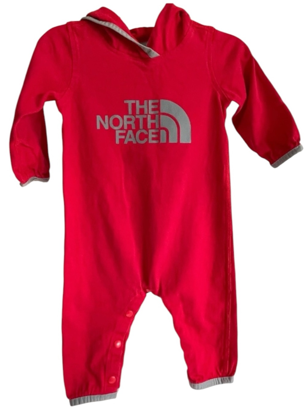 North Face Infant Logo Onesie Romper Hoodie Boy Girl 3-6 Months Red Gray Baby
